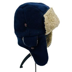 Gap‎ kids fleece trapper hat navy blue tan unisex size S/M
